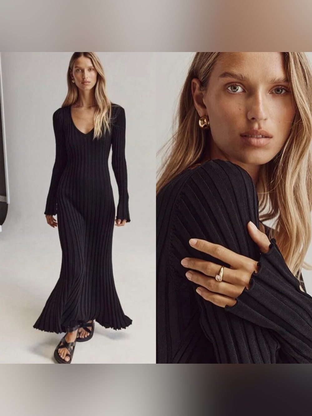 NEW DISSH Reign Black Sleeved Knit Midi Dress